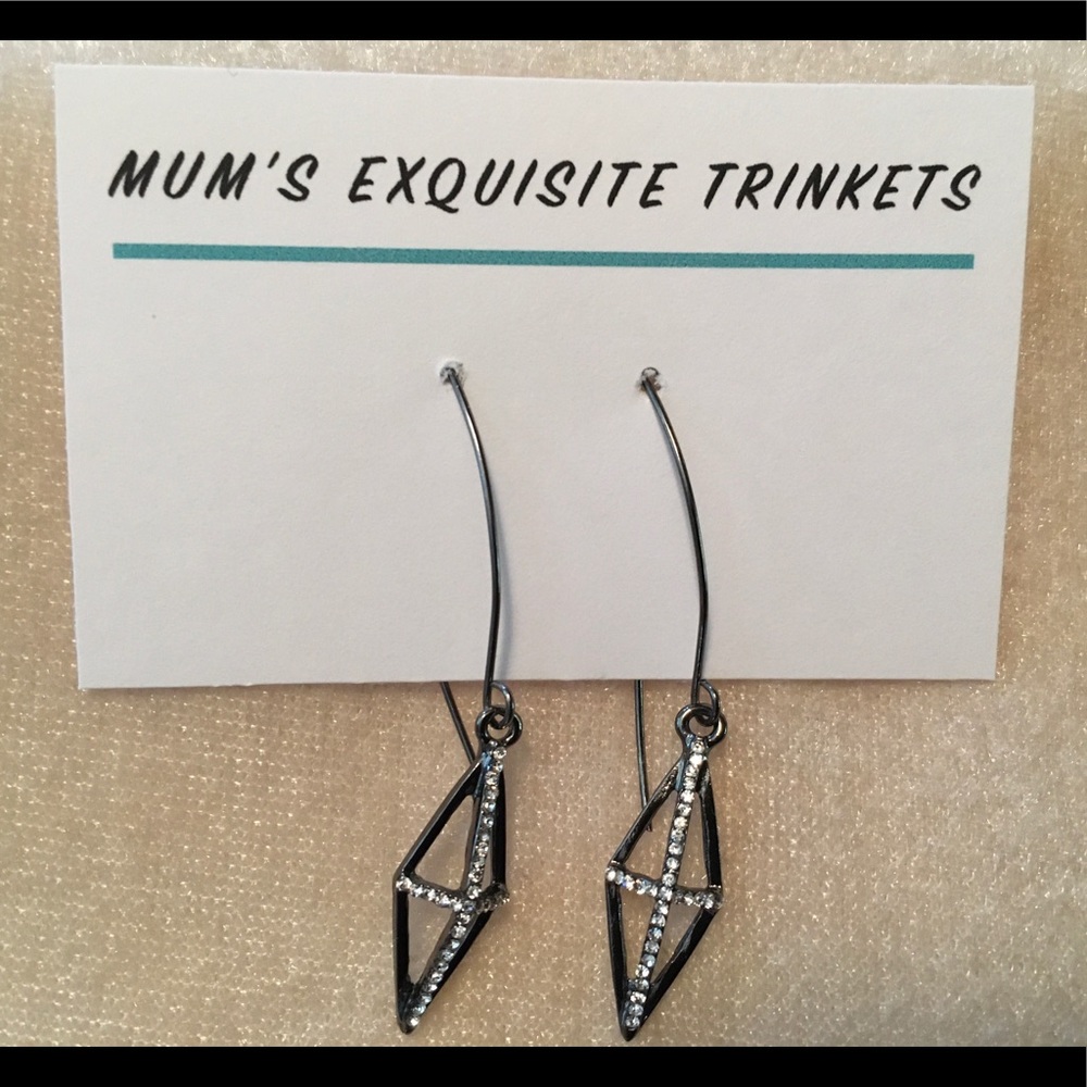 Pewter Gothic Style Cross Earrings in Rhinestones